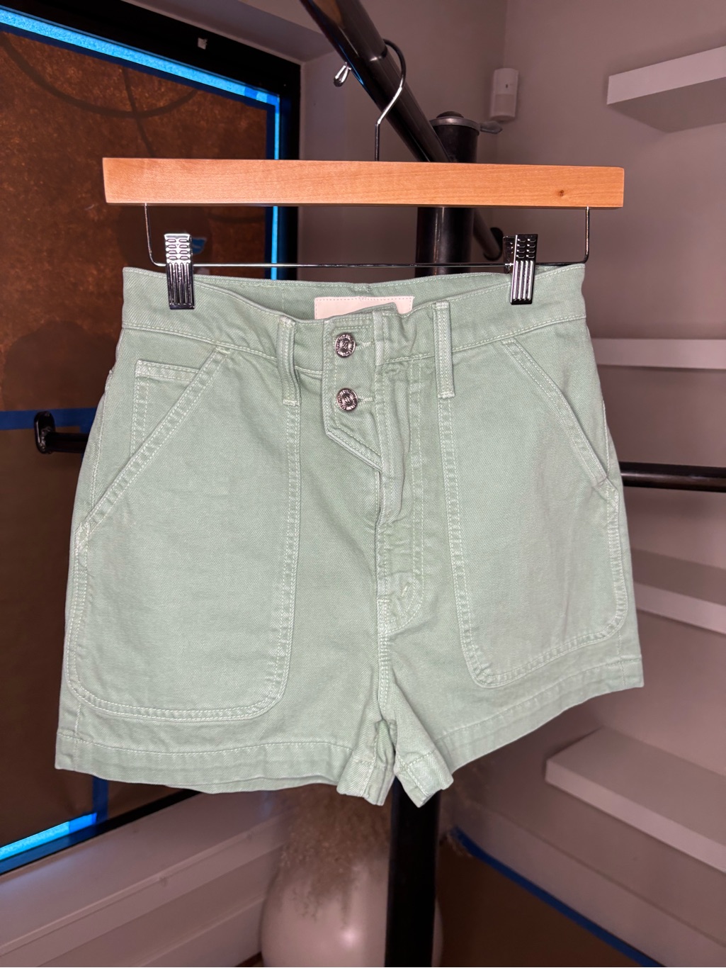 Mother The Detour Short - Mint Green High-Waist Utility Shorts